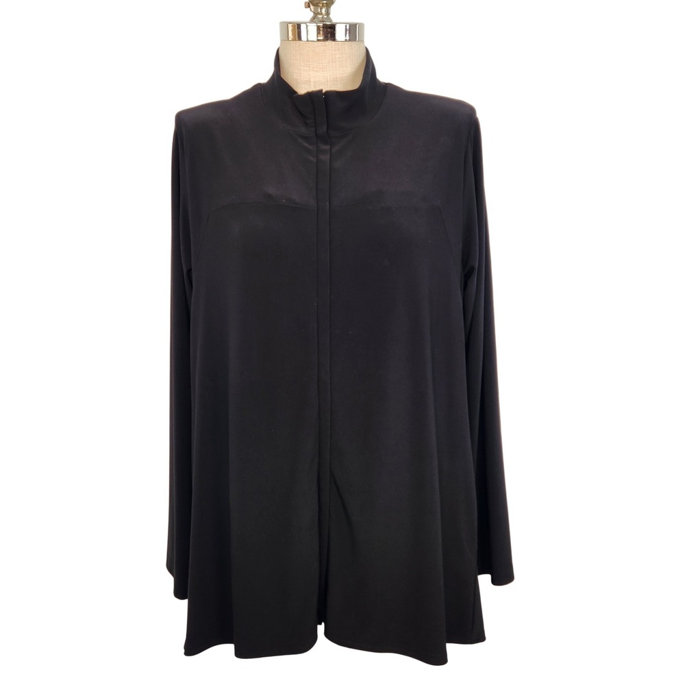 Sympli Women's Mock‎ Neck Zip Front Tunic Top Plus Size 18 Black Slinky Knit